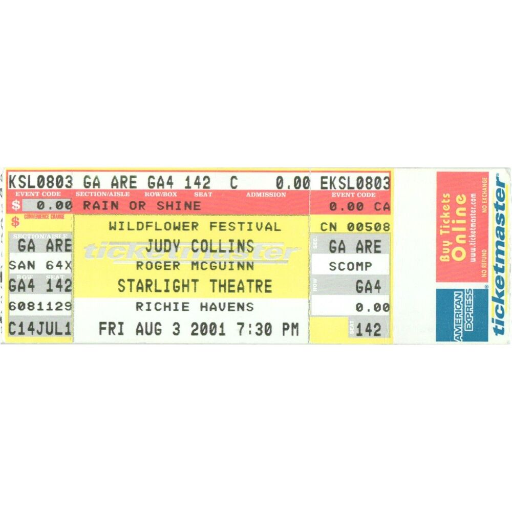 Vintage 2001 Judy Collins Richie Havens Full Concert Ticket Kansas City MO